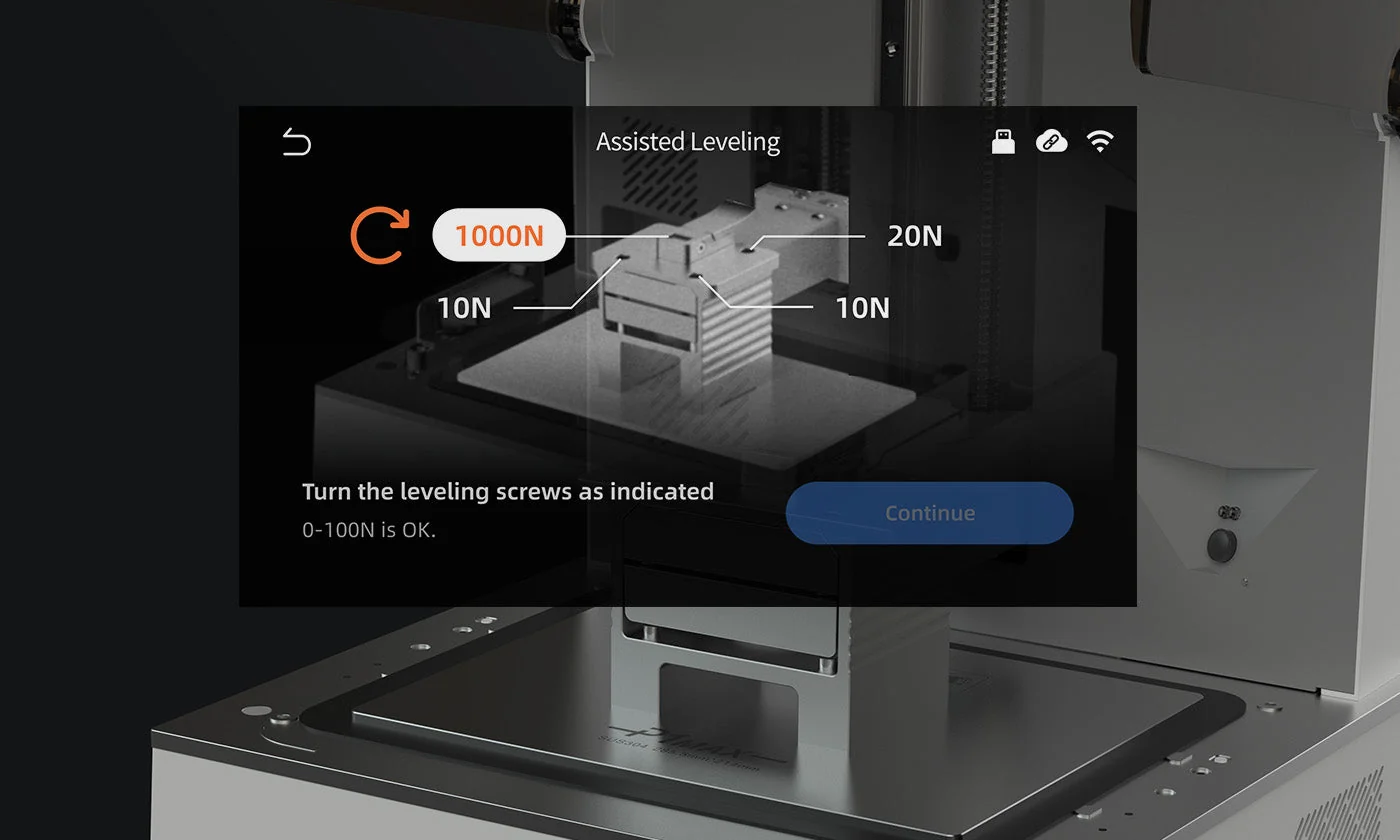 Leveling-AssistDisplays real-time force values at four corners for fine-tuning.